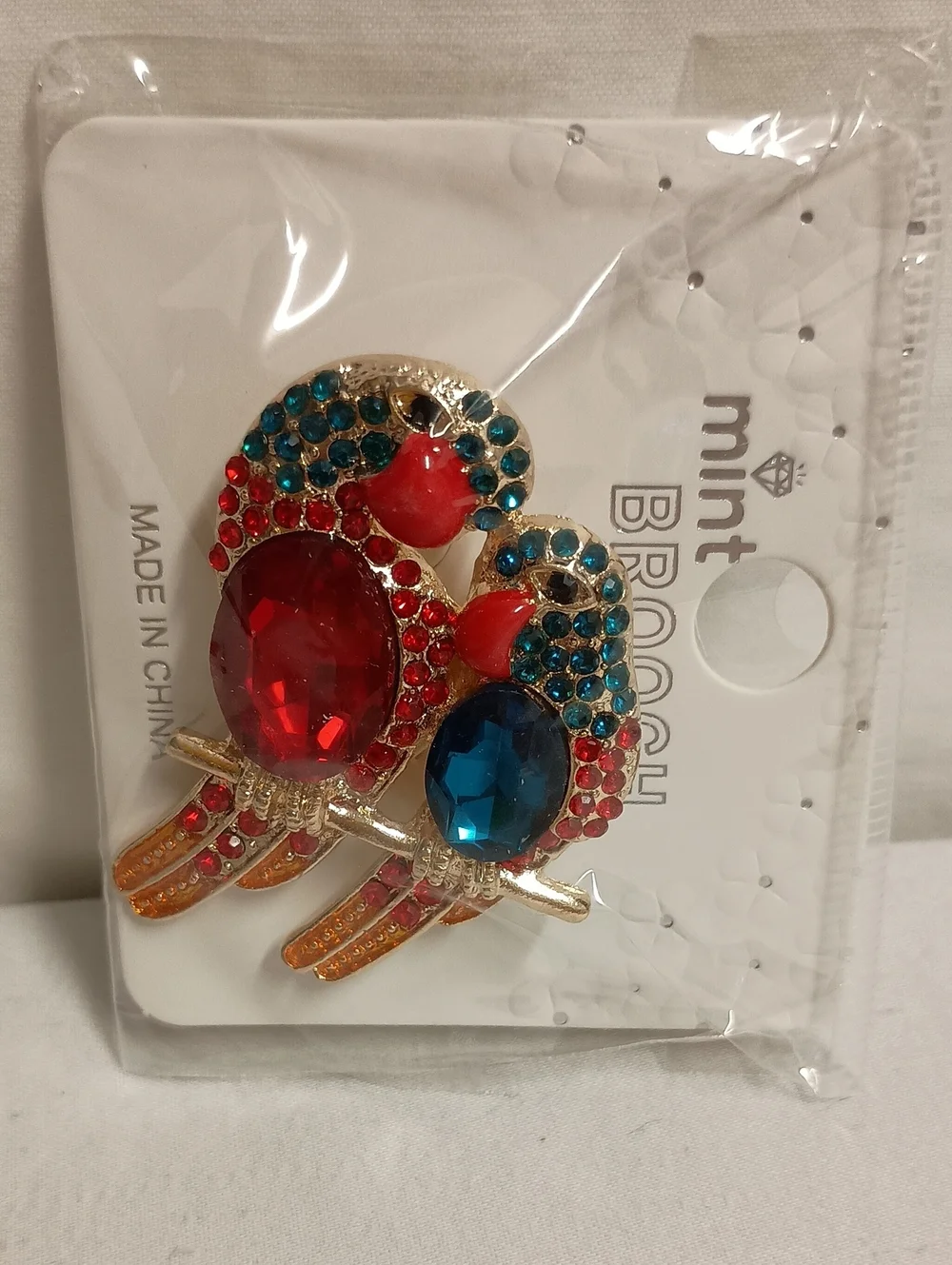 Colorful Rhinestone Parrot Brooch Pin  Gold Tone Tropical Bird Statement Jewelry